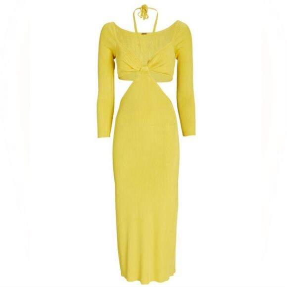 Cult Gaia Enzo‎ Strappy Cutout Knit Maxi Dress Size Large Ribbed Yellow - Picture 6 of 15